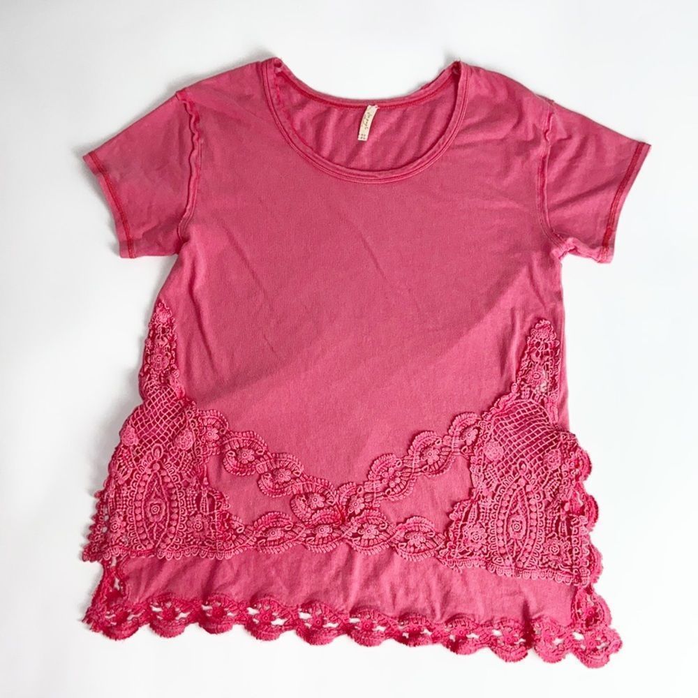 Free People Scoop Neck Embroidered Hem Tunic - Size Small